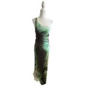 Michelle Jonas Signature Tie Dye Maxi dress Green Shade One Shoulder elastic sma